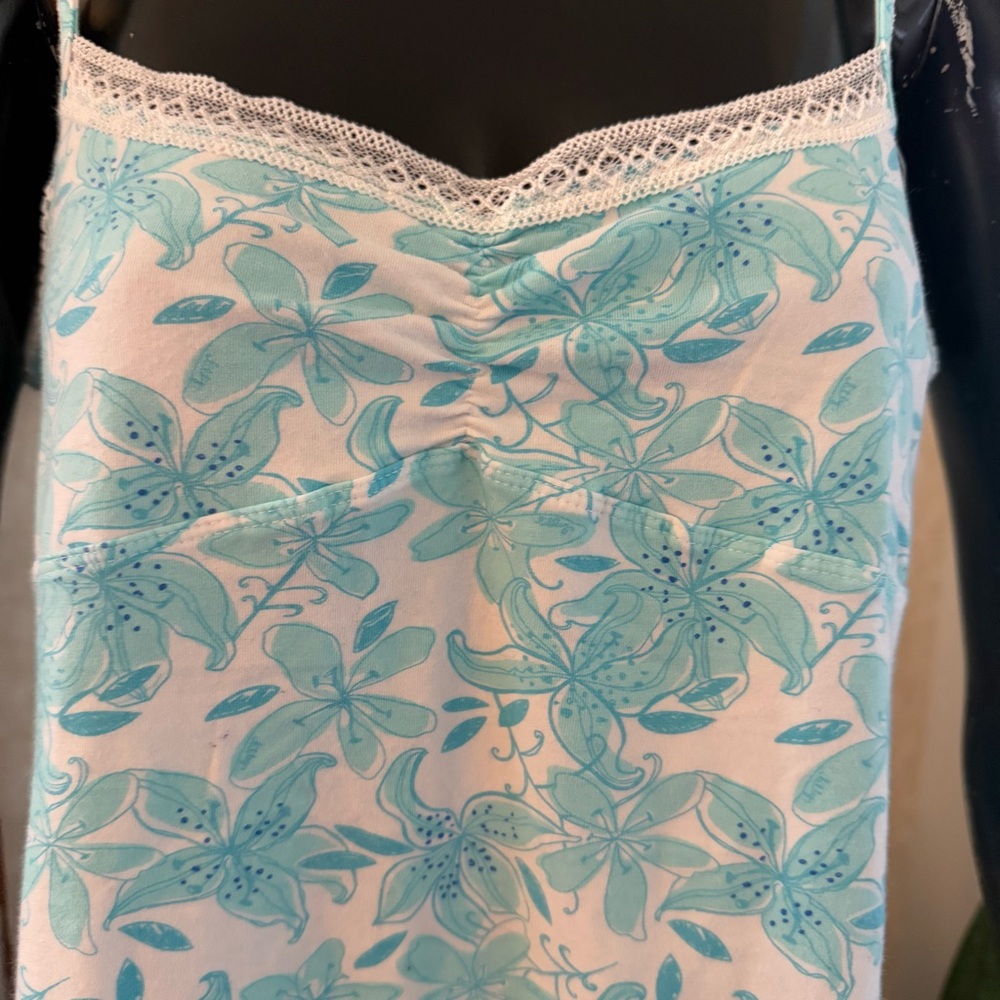 Lilly Pulitzer Floral Slip Dress Chemise Lace Trim Size Large Adjustable Straps - Picture 2 of 6